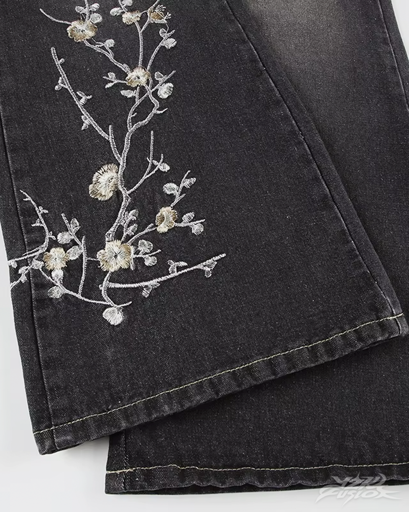 Floral Embroidered Flare Jeans