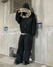 Zip Hoodie mit Fell Kapuze​