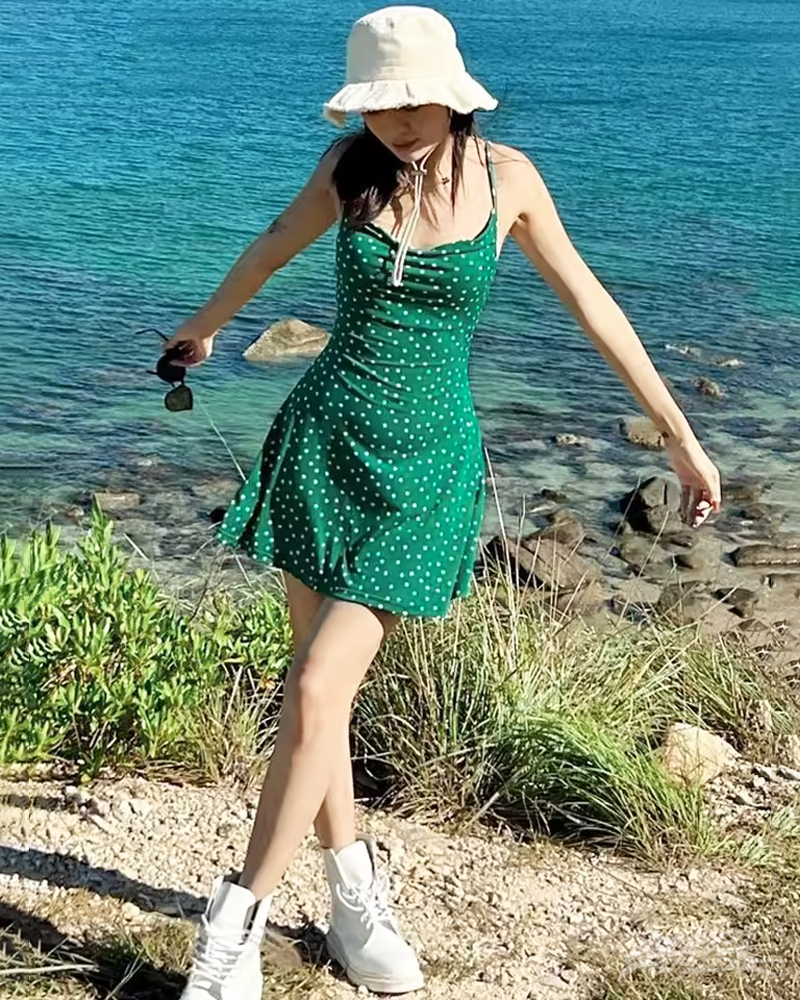 Green Polka Dot Slip Dress