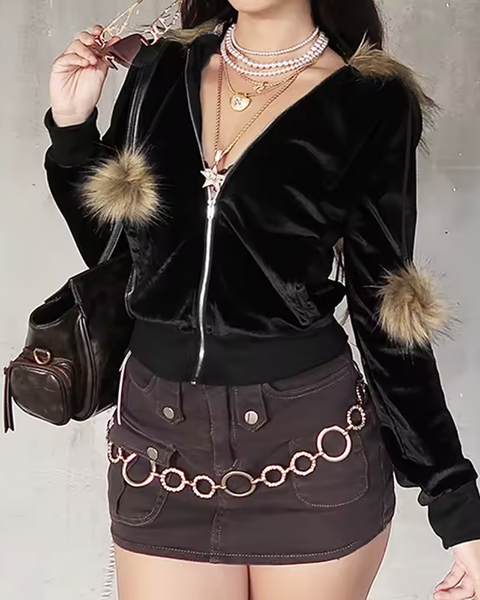 Hoodie With Fur Hood Y2K | Y2K Fusion