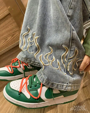 Jeans With Embroidered Flames