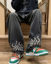 Jeans With Embroidered Flames