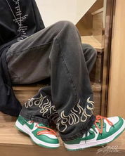 Jeans With Embroidered Flames