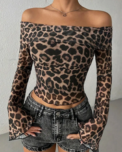 Leopard Print Off The Shoulder Top