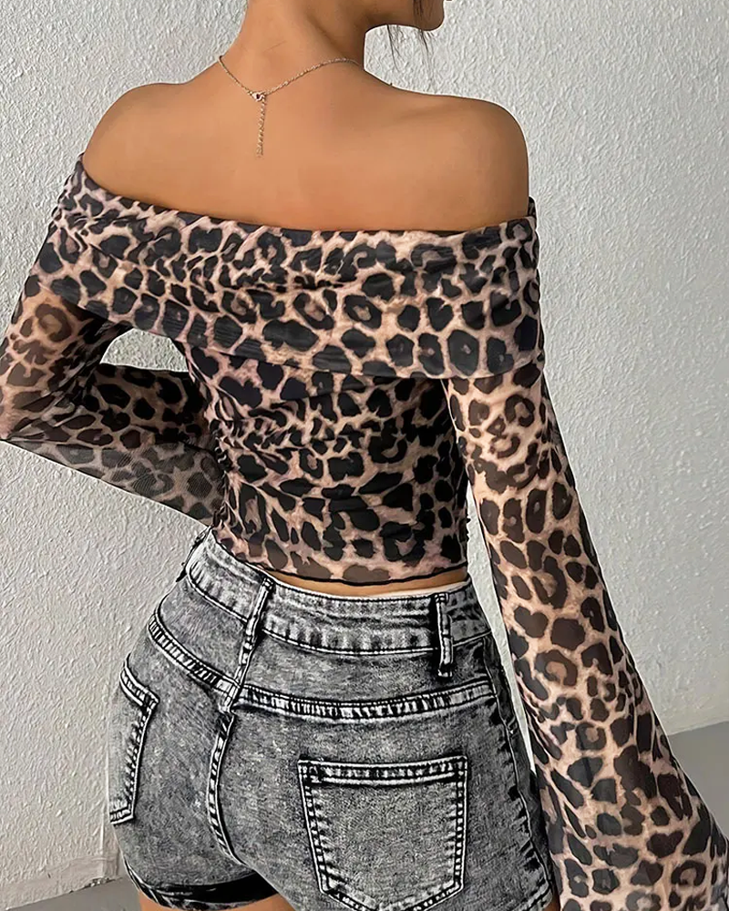 Leopard Print Off The Shoulder Top