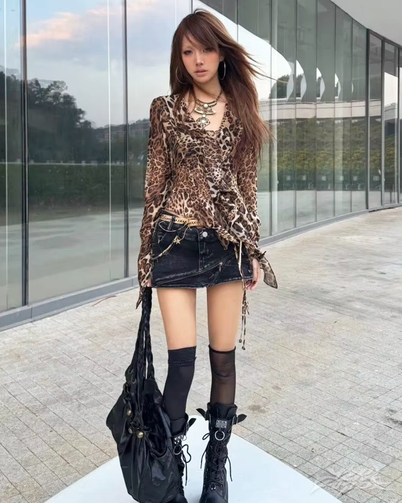 Leopard Print Ruffle Blouse
