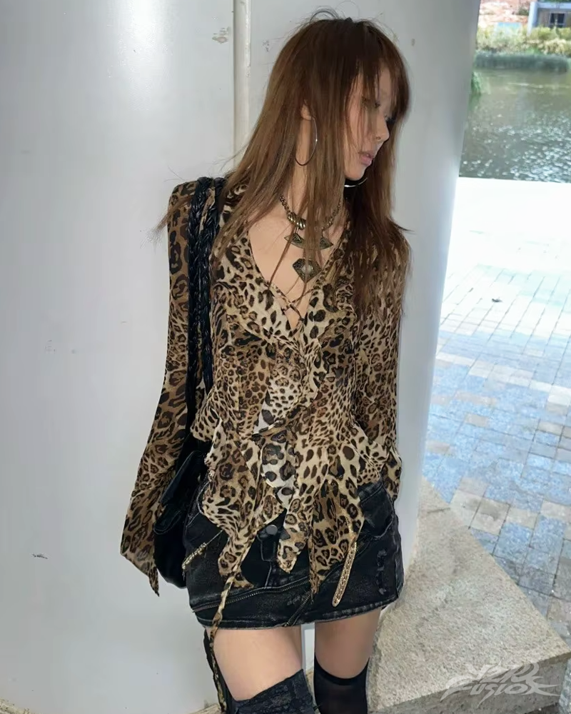 Leopard Print Ruffle Blouse