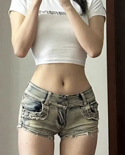 Short jean taille basse femme