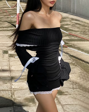 Off The Shoulder Long Sleeve Mini Dress