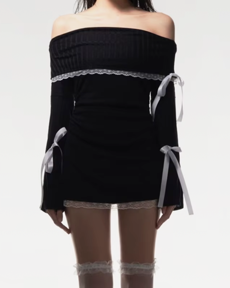 Off The Shoulder Long Sleeve Mini Dress