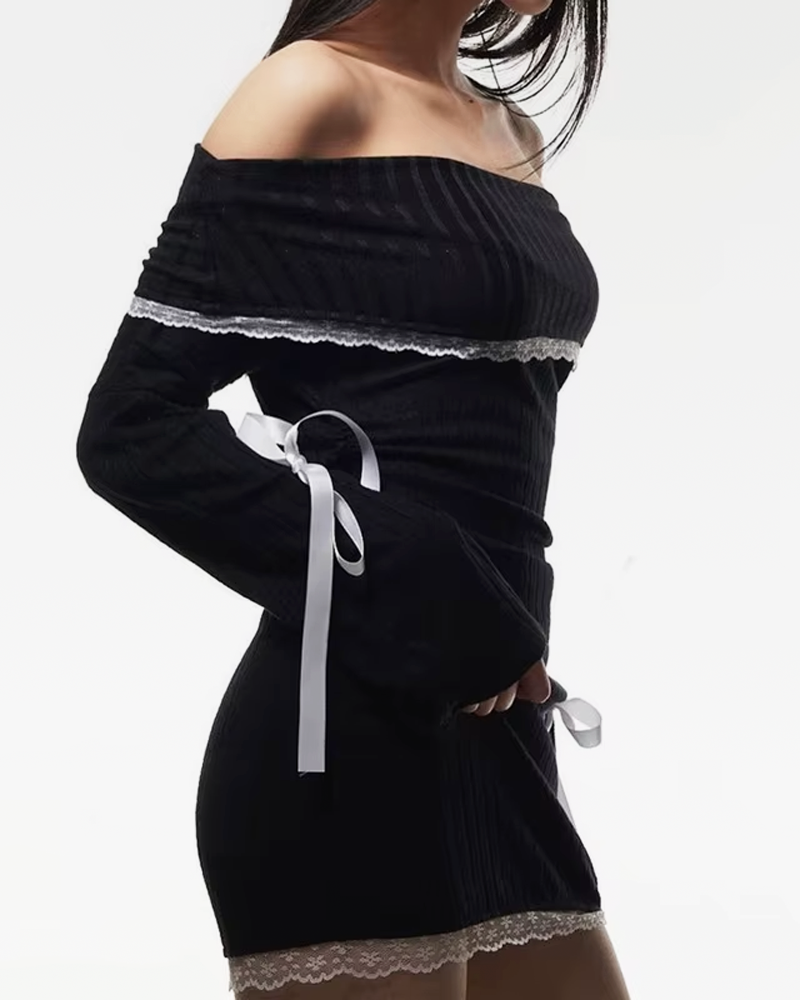 Off The Shoulder Long Sleeve Mini Dress