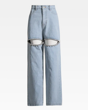 Rhinestone Cut Out Jeans
