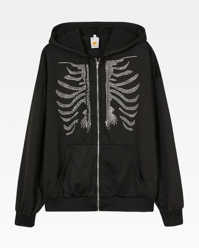 Skelett Hoodie mit Strasssteinen