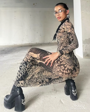 Tattoo Print Maxi Dress