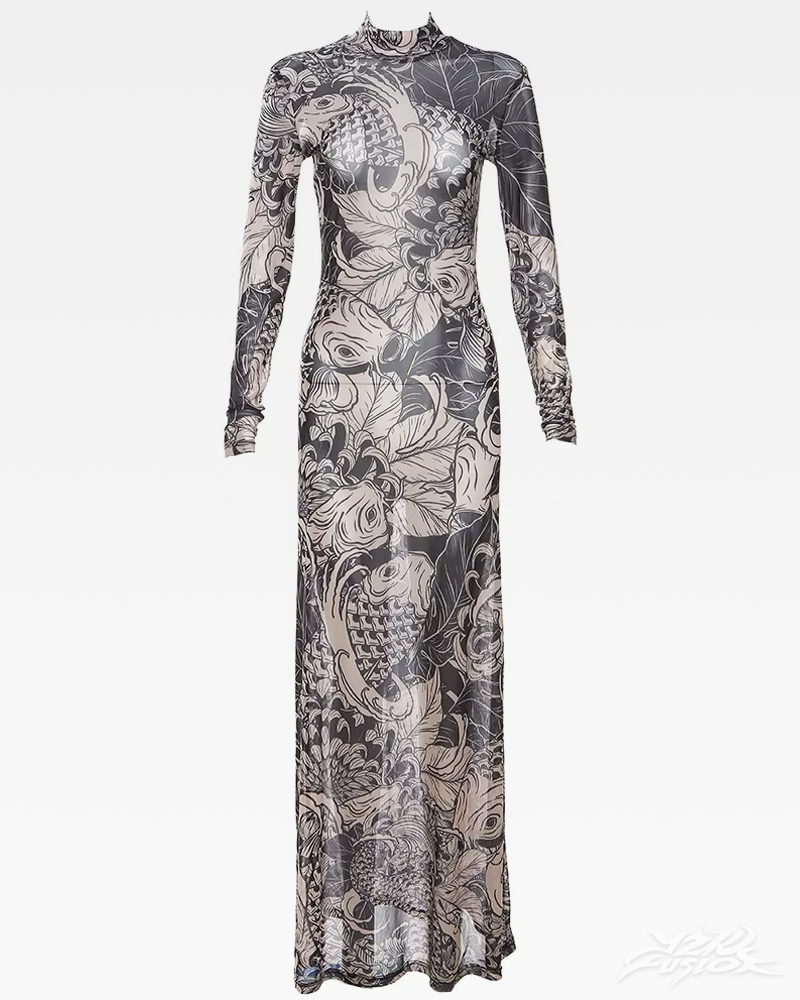 Tattoo Print Maxi Dress