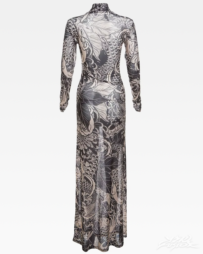 dragon tattoos printed maxi dress fashion nova Dragon Tattoos Printed Maxi Dress - Taupe/combo