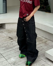 Y2K asymmetrical button jeans
