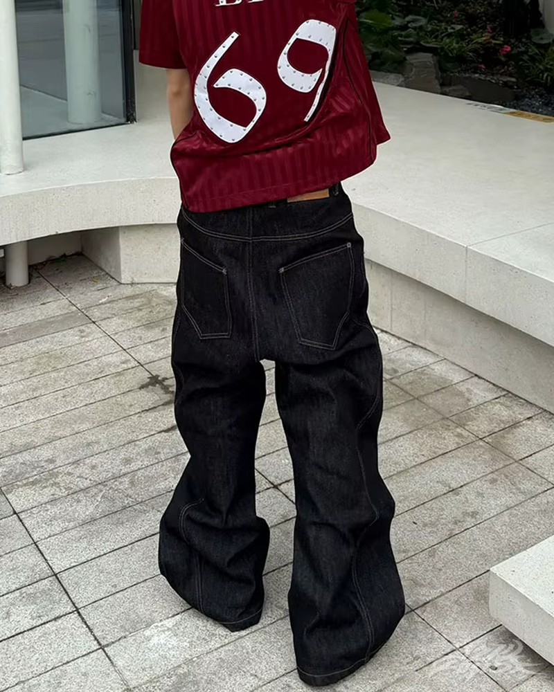 Y2K asymmetrical button jeans