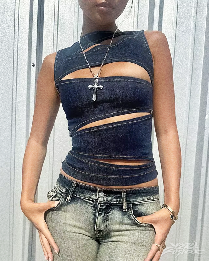 Top Y2K in denim con cut out