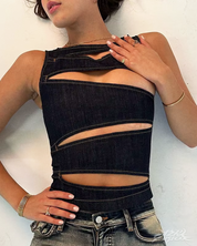 Top Y2K in denim con cut out