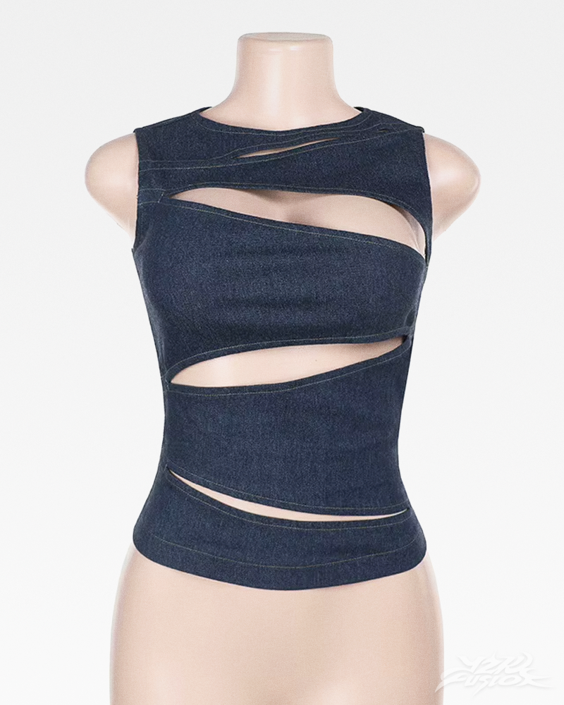 Top Y2K in denim con cut out