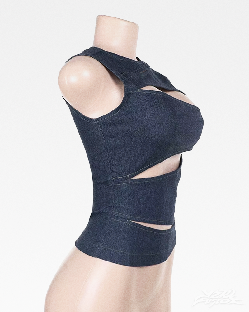 Top Y2K in denim con cut out