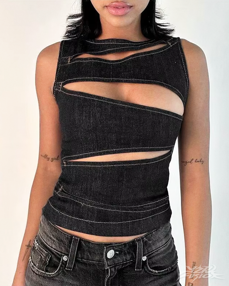 Top Y2K in denim con cut out