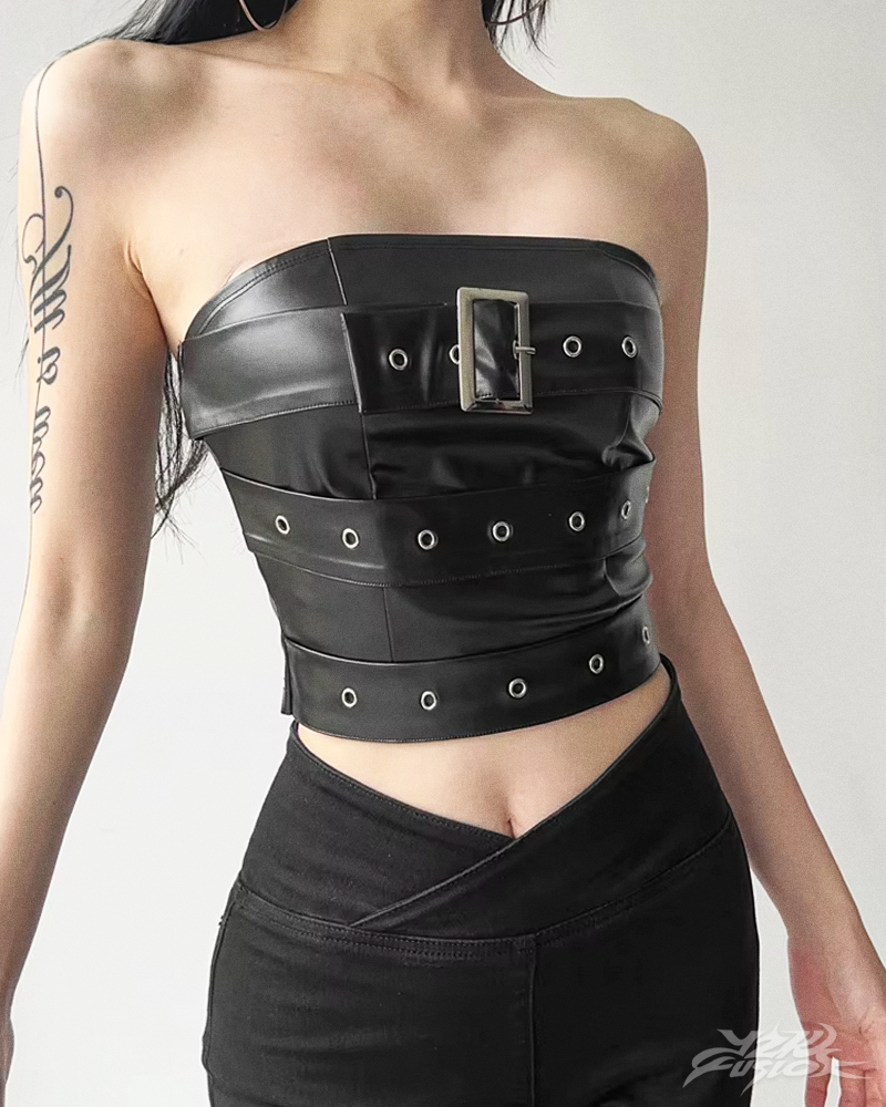 Y2K Kunstleder Bandeau Top