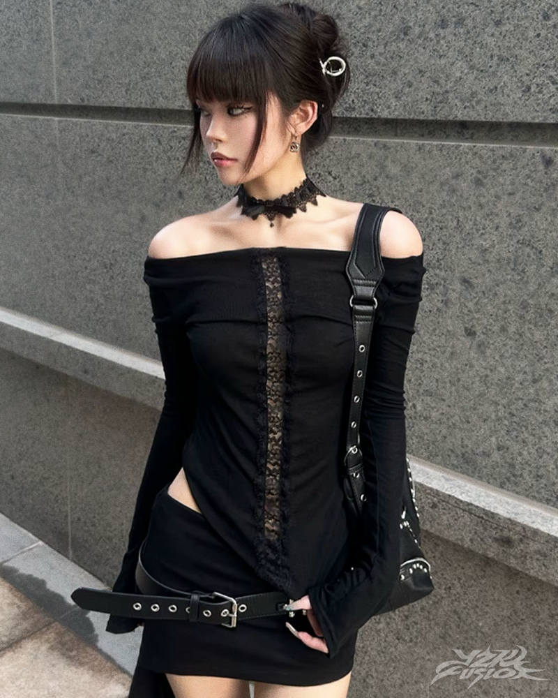 Y2K Grunge Off Shoulder Top