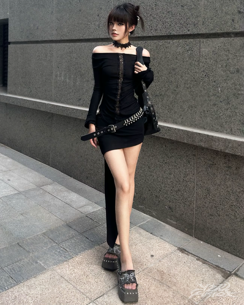 Y2K Grunge Off Shoulder Top