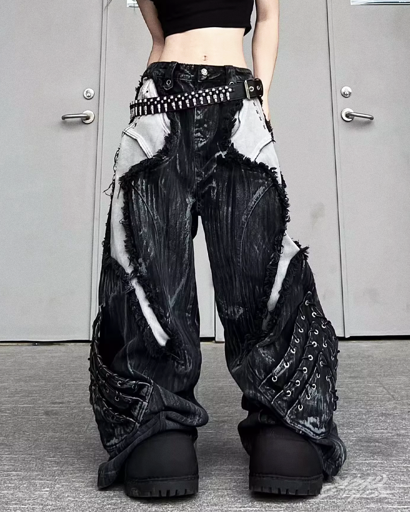 Jeansy wide leg grunge Y2K