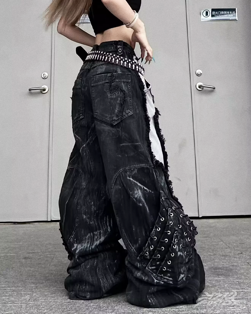 Jeansy wide leg grunge Y2K