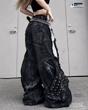 Jeansy wide leg grunge Y2K