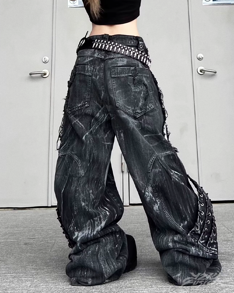 Jeansy wide leg grunge Y2K