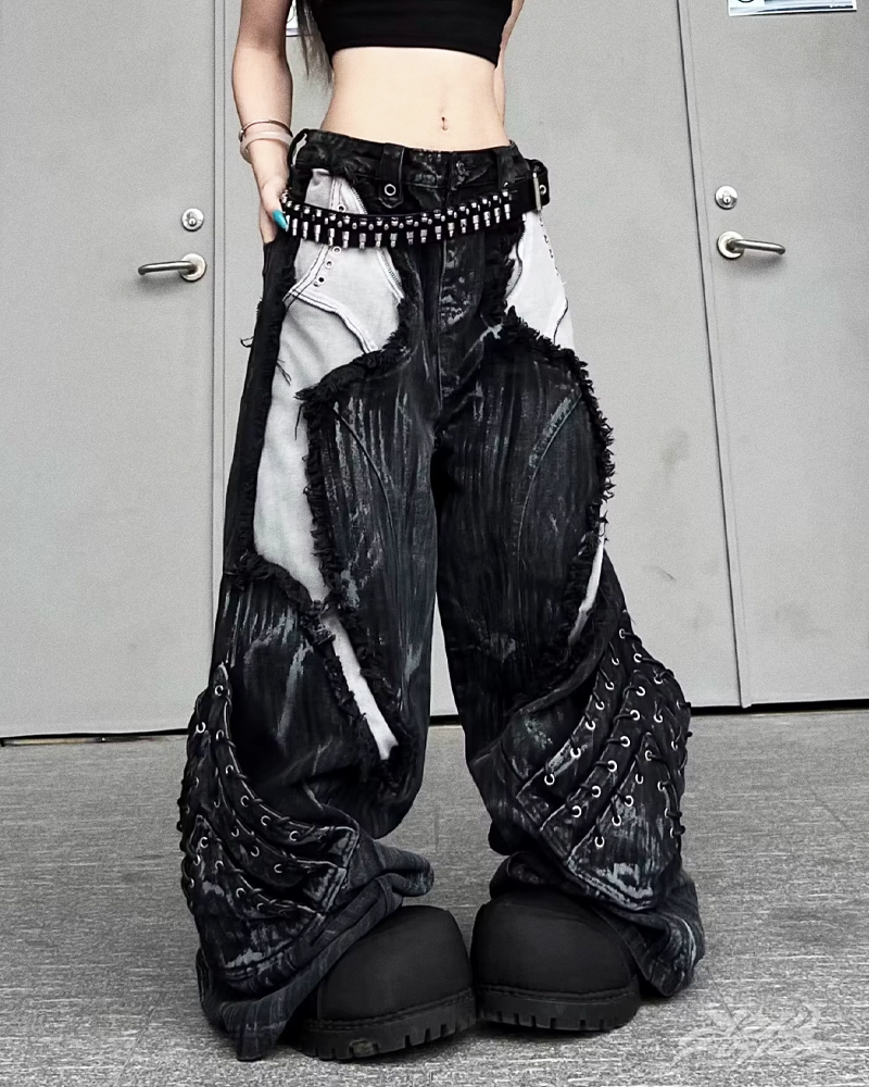 Jeansy wide leg grunge Y2K
