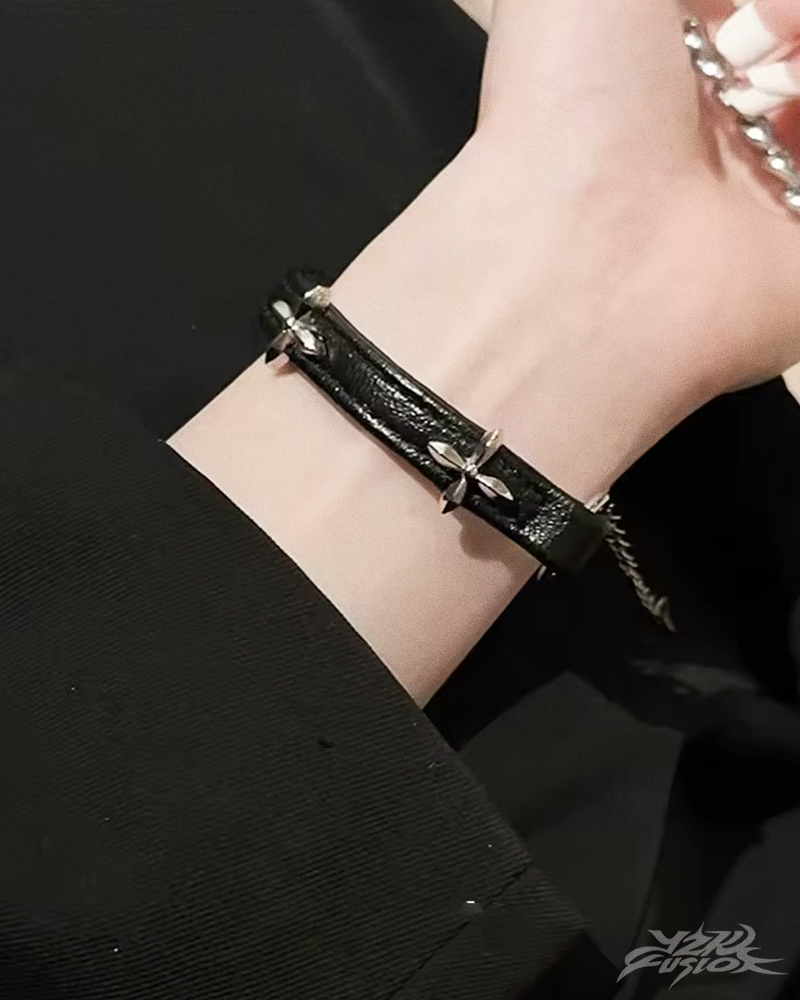 Y2K Leather Cross Bracelet