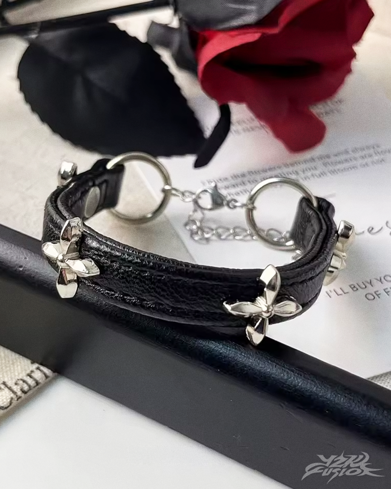 Y2K Leather Cross Bracelet