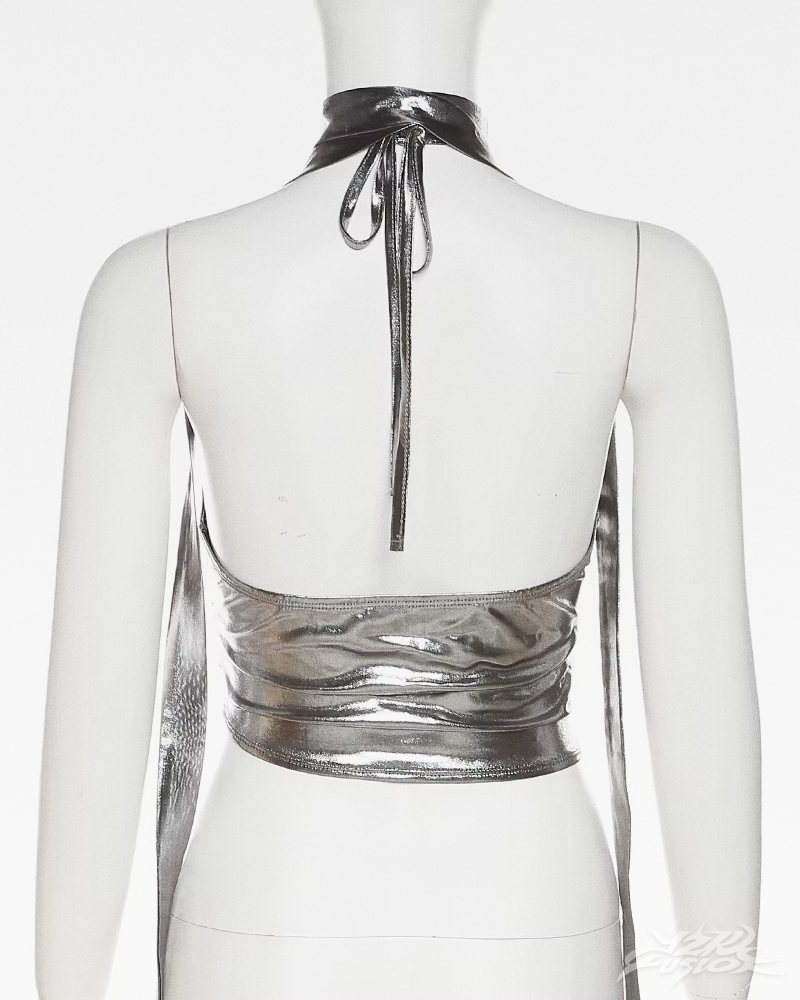 Metaliczny top halter Y2K