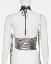 Metaliczny top halter Y2K