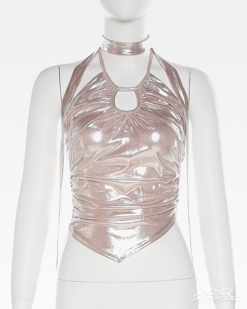 Metaliczny top halter Y2K