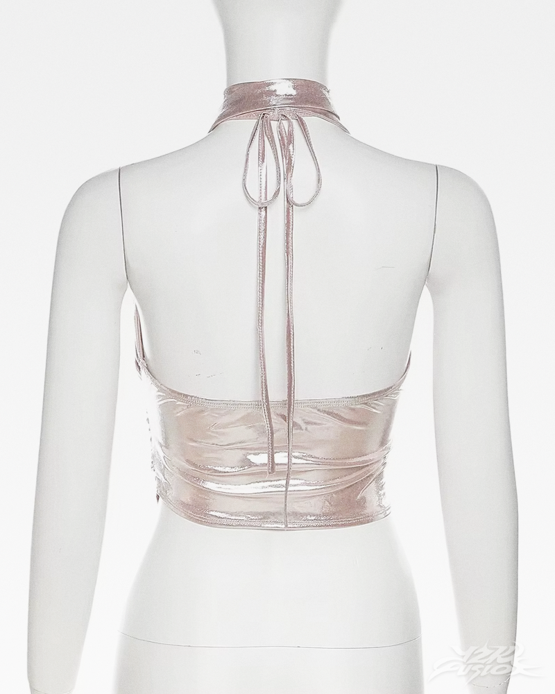 Metaliczny top halter Y2K