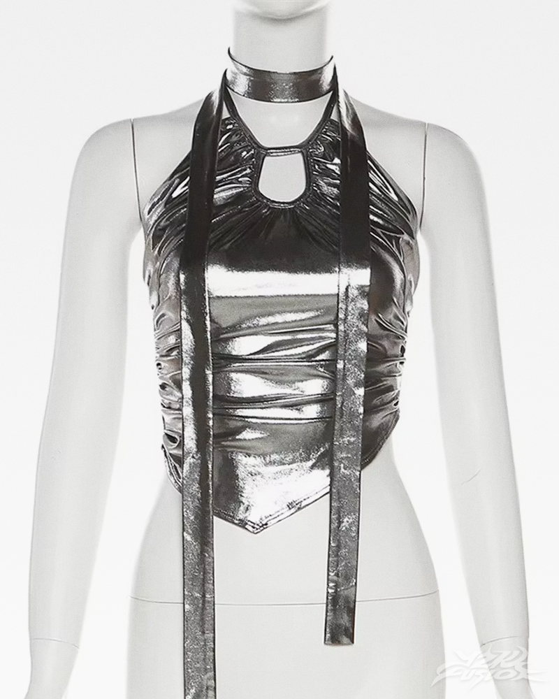 Metaliczny top halter Y2K