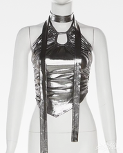Metaliczny top halter Y2K