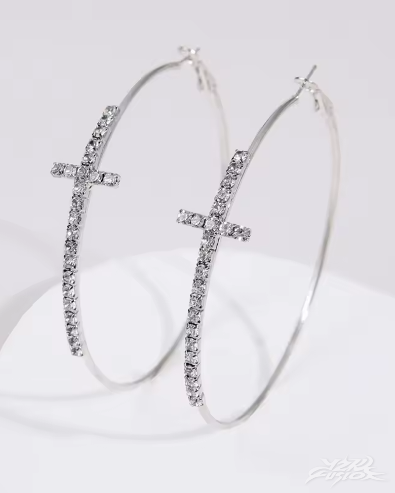 Y2K Creolen mit Strass Kreuz