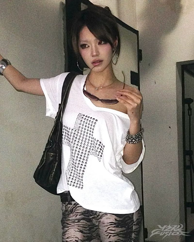 Y2K Strass Kreuz Top