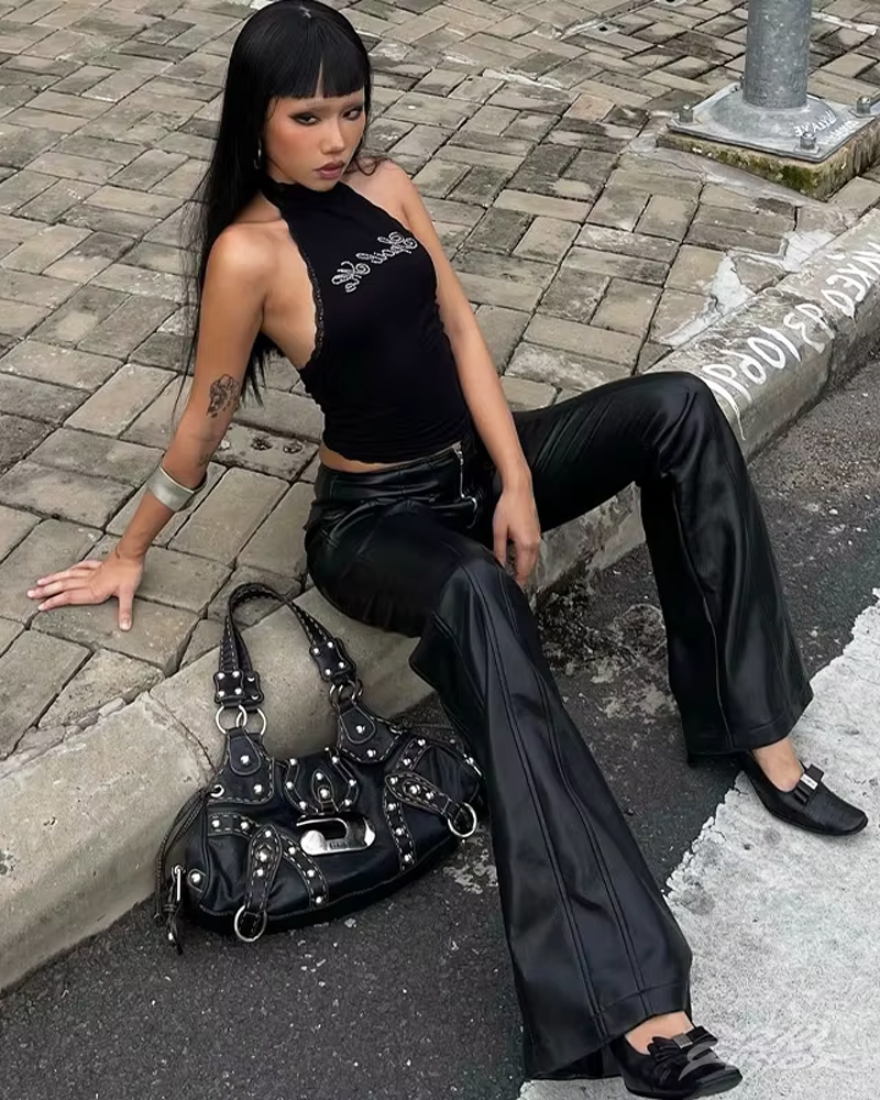 Y2K Neckholder Top Schwarz
