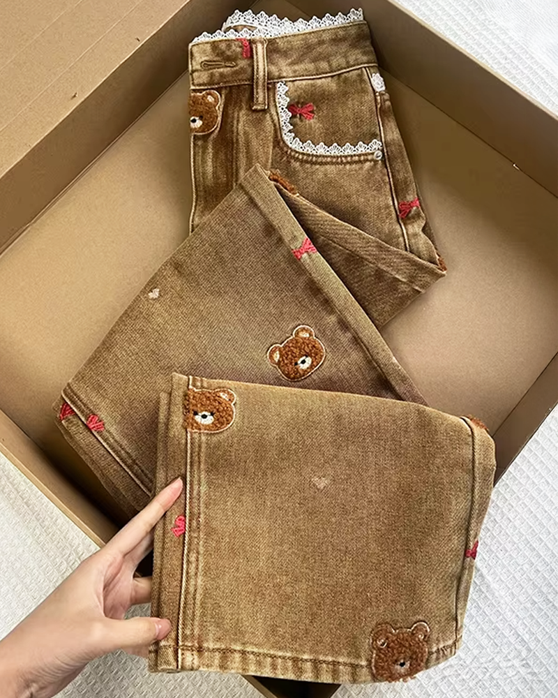 Jean Y2K ours brodé