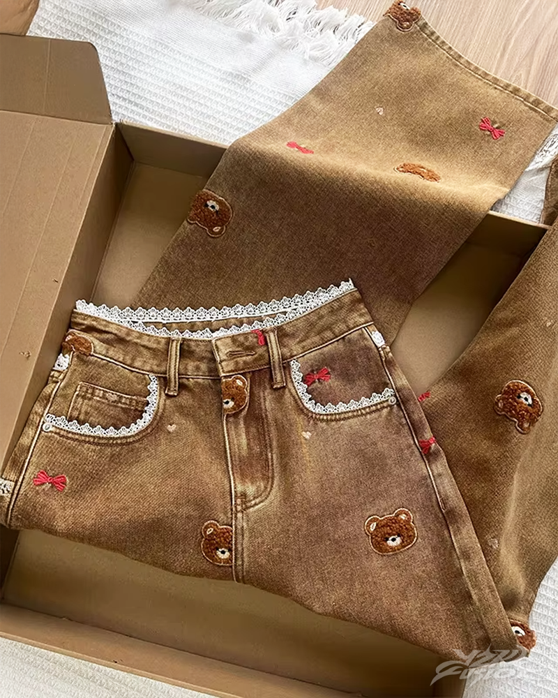 Jean Y2K ours brodé