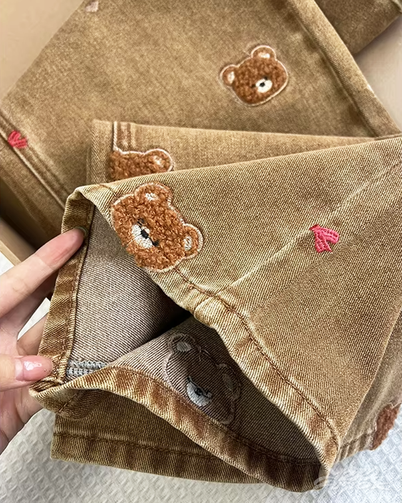 Jean Y2K ours brodé