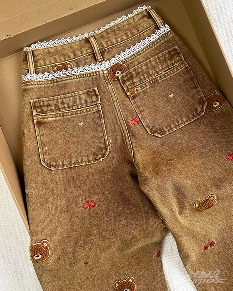 Jean Y2K ours brodé